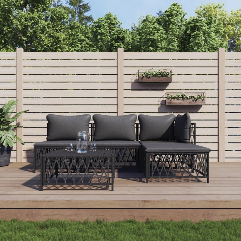 vidaXL Juego muebles de jardín 5 pzas y cojines acero gris antracita vidaXL Juego muebles de jardín 5 pzas y cojines acero gris antracita