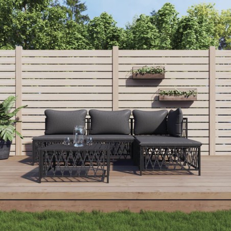vidaXL Juego muebles de jardín 5 pzas y cojines acero gris antracita