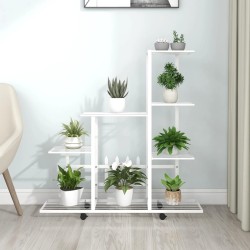 vidaXL Soporte de flores con rueda de metal blanco 94,5x25x92,5 cm