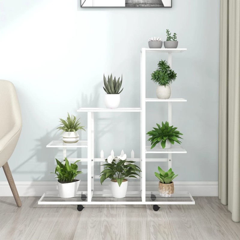 vidaXL Soporte de flores con rueda de metal blanco 94,5x25x92,5 cm vidaXL Soporte de flores con rueda de metal blanco 94,5x25x92,5 cm