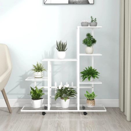 vidaXL Soporte de flores con rueda de metal blanco 94,5x25x92,5 cm
