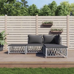 vidaXL Juego de muebles de jardín 4 piezas y cojines acero blanco