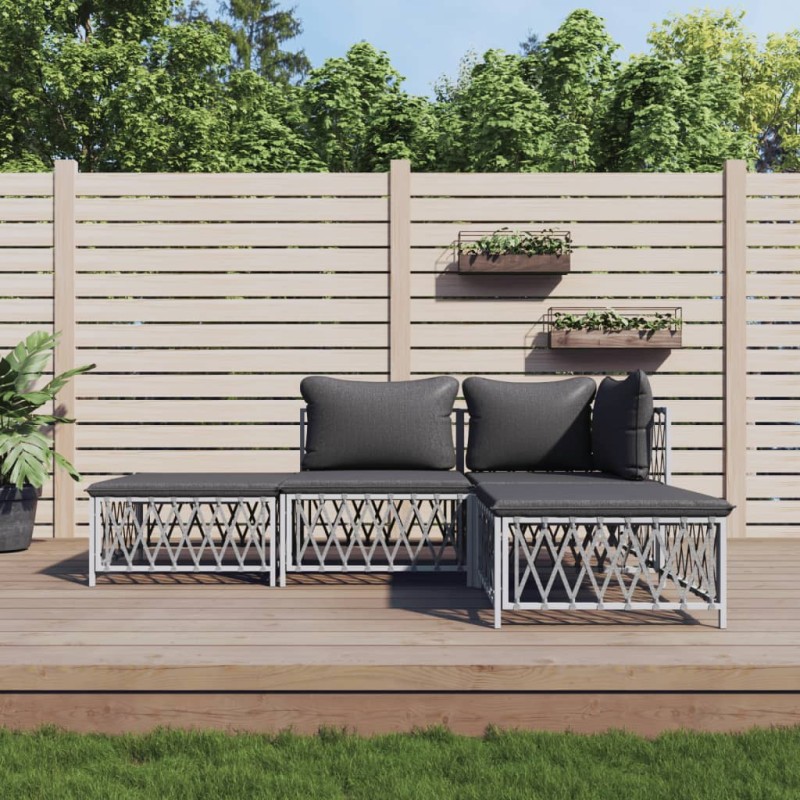 vidaXL Juego de muebles de jardín 4 piezas y cojines acero blanco