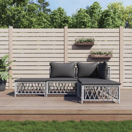 vidaXL Juego de muebles de jardín 4 piezas y cojines acero blanco