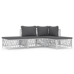 vidaXL Juego de muebles de jardín 4 piezas y cojines acero blanco