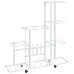 vidaXL Soporte de flores con rueda de metal blanco 94,5x25x92,5 cm