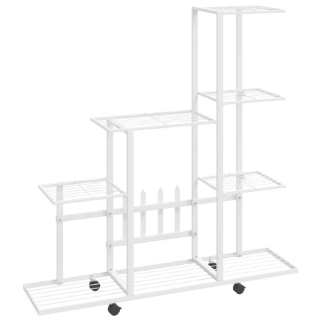 vidaXL Soporte de flores con rueda de metal blanco 94,5x25x92,5 cm
