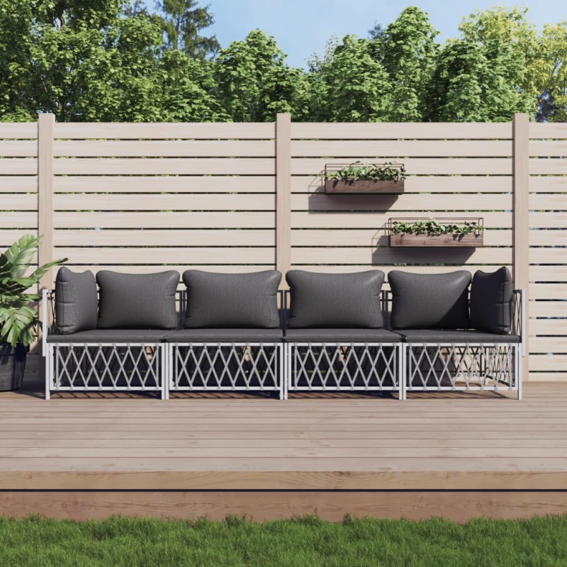 vidaXL Juego de muebles de jardín 4 piezas y cojines acero blanco vidaXL Juego de muebles de jardín 4 piezas y cojines acero blanco