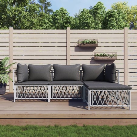 vidaXL Juego de muebles de jardín 4 piezas y cojines acero blanco