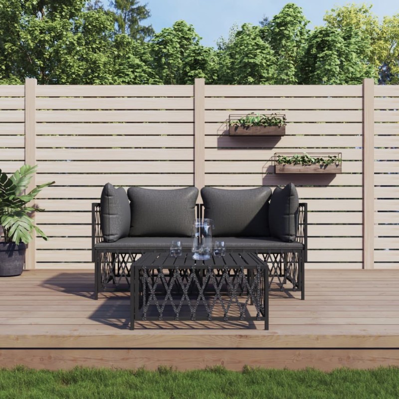 vidaXL Juego muebles de jardín 3 pzas y cojines acero gris antracita vidaXL Juego muebles de jardín 3 pzas y cojines acero gris antracita