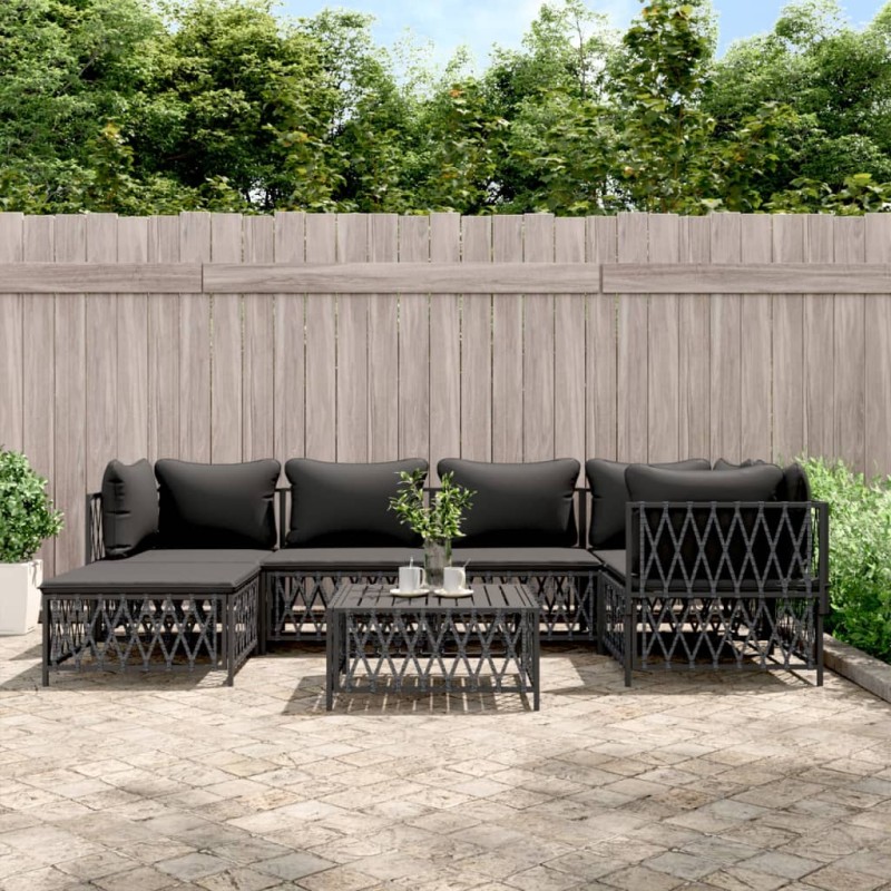 vidaXL Juego de muebles de jardín 7 pzas con cojines acero antracita vidaXL Juego de muebles de jardín 7 pzas con cojines acero antracita