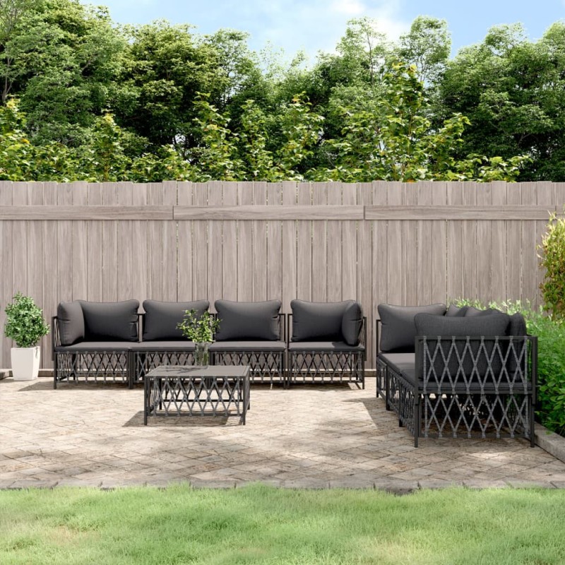 vidaXL Juego muebles de jardín 8 pzas y cojines acero gris antracita vidaXL Juego muebles de jardín 8 pzas y cojines acero gris antracita