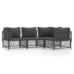 vidaXL Juego muebles de jardín 4 pzas y cojines acero gris antracita