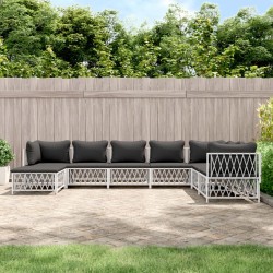 vidaXL Juego de muebles de jardín 8 piezas con cojines acero blanco