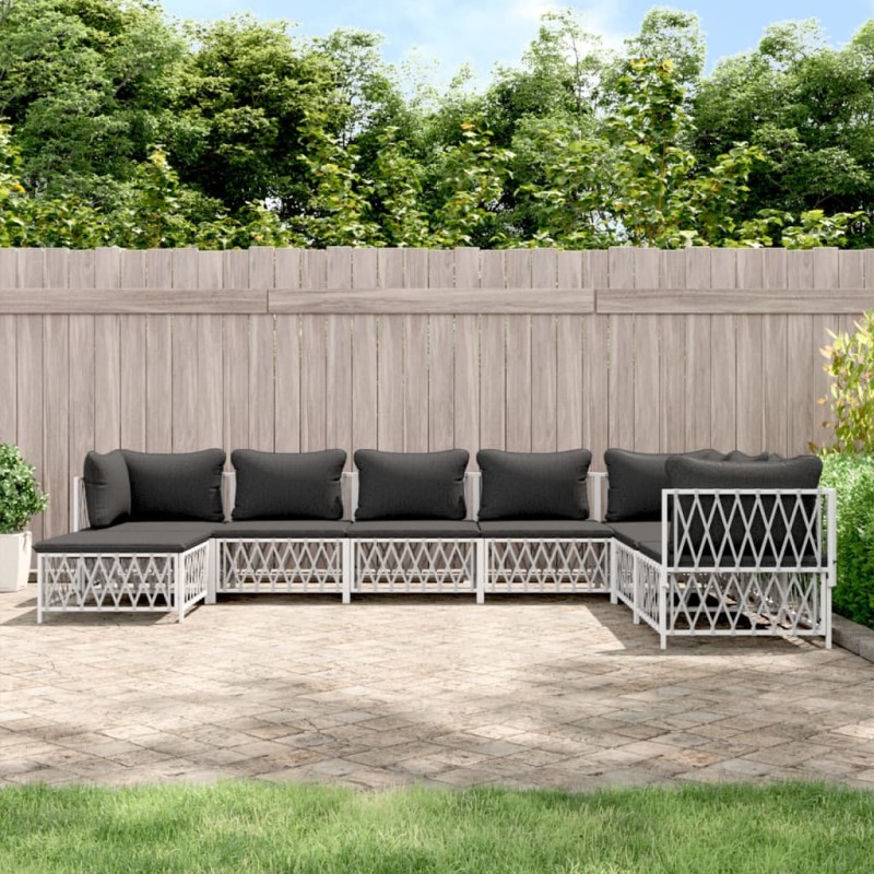 vidaXL Juego de muebles de jardín 8 piezas con cojines acero blanco