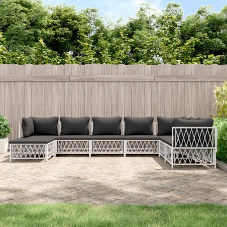 vidaXL Juego de muebles de jardín 8 piezas con cojines acero blanco