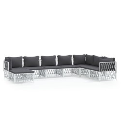 vidaXL Juego de muebles de jardín 8 piezas con cojines acero blanco