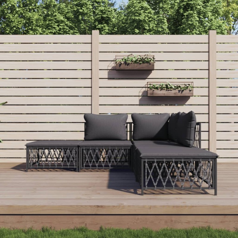 vidaXL Juego de muebles de jardín 5 pzas con cojines acero antracita vidaXL Juego de muebles de jardín 5 pzas con cojines acero antracita