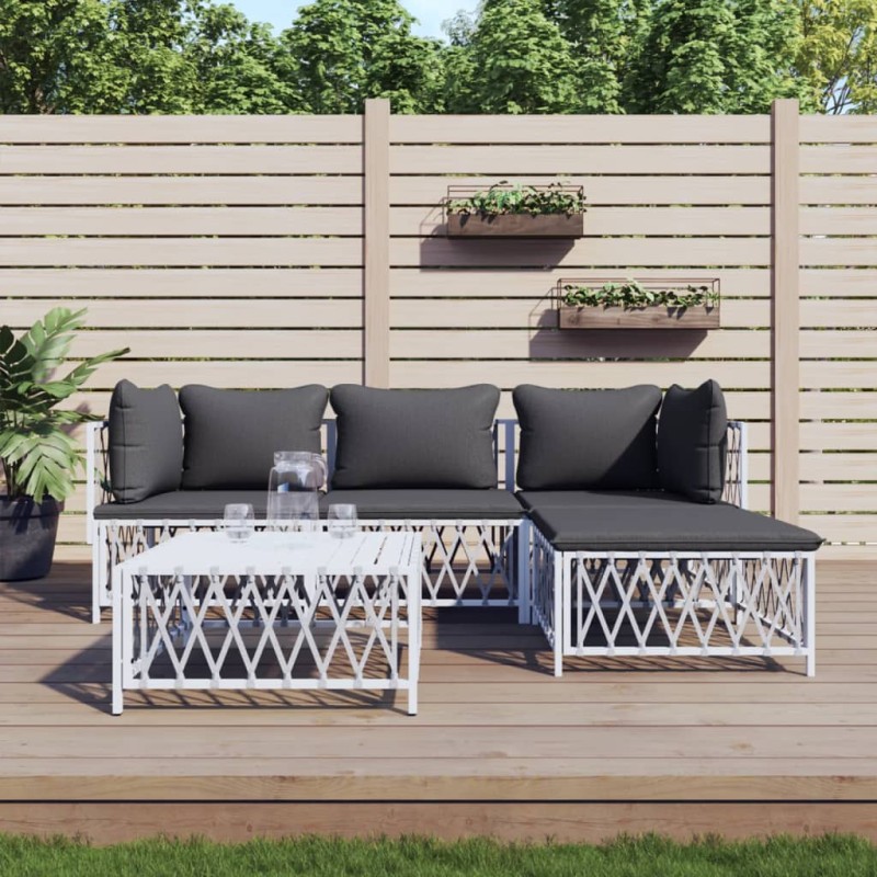 vidaXL Juego de muebles de jardín 5 piezas y cojines acero blanco vidaXL Juego de muebles de jardín 5 piezas y cojines acero blanco