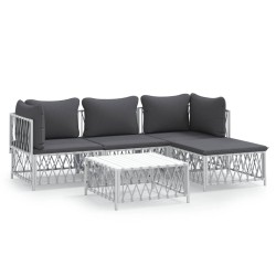vidaXL Juego de muebles de jardín 5 piezas y cojines acero blanco