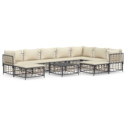 vidaXL Juego de muebles de jardín 10 pzas y cojines ratán PE antracita