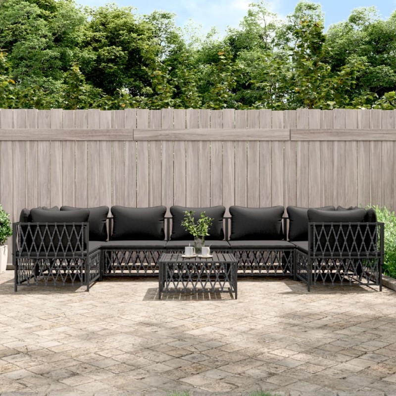 vidaXL Juego muebles de jardín 8 pzas y cojines acero gris antracita vidaXL Juego muebles de jardín 8 pzas y cojines acero gris antracita