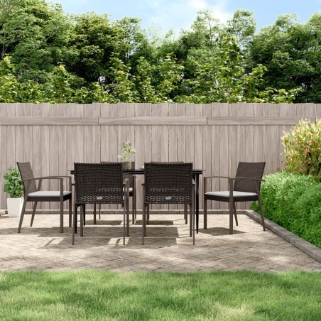 vidaXL Juego comedor jardín 7 piezas y cojines ratán sintético y acero