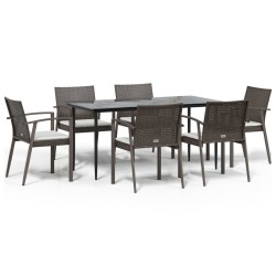 vidaXL Juego comedor jardín 7 piezas y cojines ratán sintético y acero