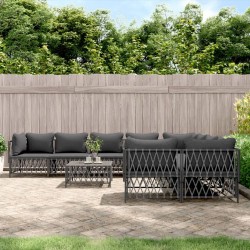 vidaXL Juego muebles de jardín 9 pzas y cojines acero gris antracita