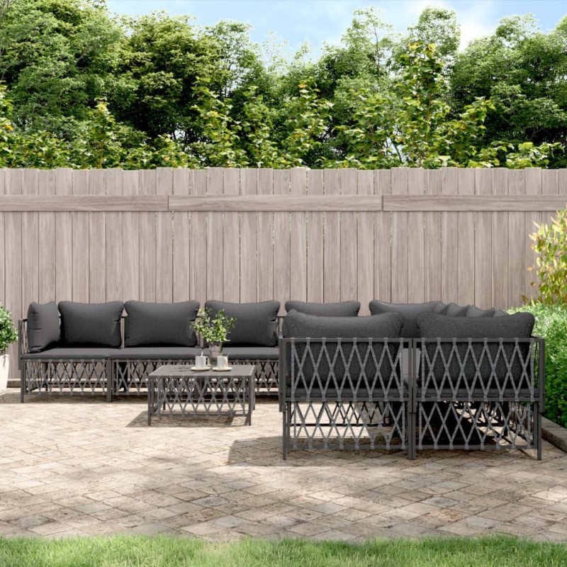 vidaXL Juego muebles de jardín 9 pzas y cojines acero gris antracita vidaXL Juego muebles de jardín 9 pzas y cojines acero gris antracita