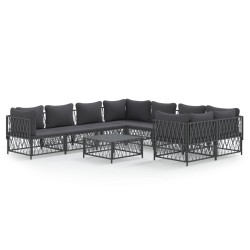 vidaXL Juego muebles de jardín 9 pzas y cojines acero gris antracita