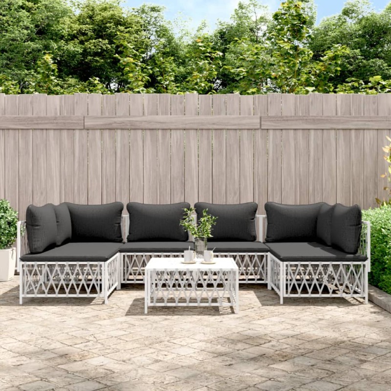 vidaXL Juego de muebles de jardín 7 piezas acero con cojines blanco vidaXL Juego de muebles de jardín 7 piezas acero con cojines blanco