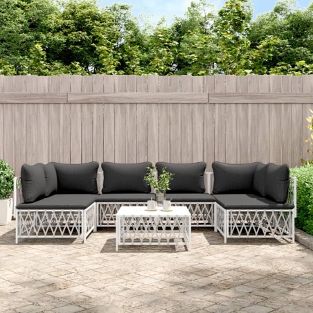 vidaXL Juego de muebles de jardín 7 piezas acero con cojines blanco