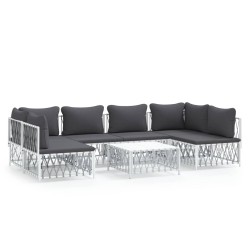 vidaXL Juego de muebles de jardín 7 piezas acero con cojines blanco