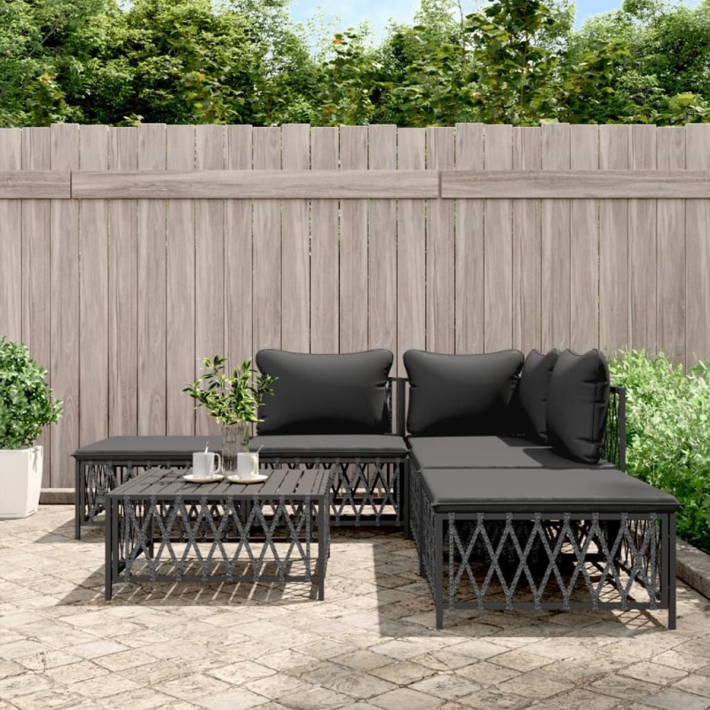 vidaXL Juego de muebles de jardín 6 pzas con cojines acero antracita vidaXL Juego de muebles de jardín 6 pzas con cojines acero antracita