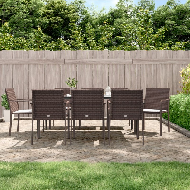 vidaXL Juego comedor jardín 9 piezas y cojines ratán sintético y acero vidaXL Juego comedor jardín 9 piezas y cojines ratán sintético y acero
