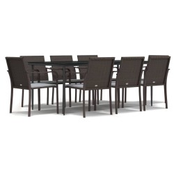 vidaXL Juego comedor jardín 9 piezas y cojines ratán sintético y acero