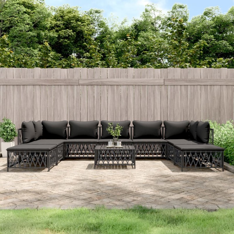 vidaXL Juego muebles de jardín 10 pzas y cojines acero gris antracita vidaXL Juego muebles de jardín 10 pzas y cojines acero gris antracita