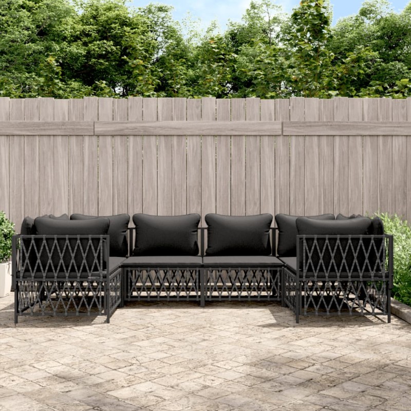 vidaXL Juego de muebles de jardín 6 pzas con cojines acero antracita vidaXL Juego de muebles de jardín 6 pzas con cojines acero antracita