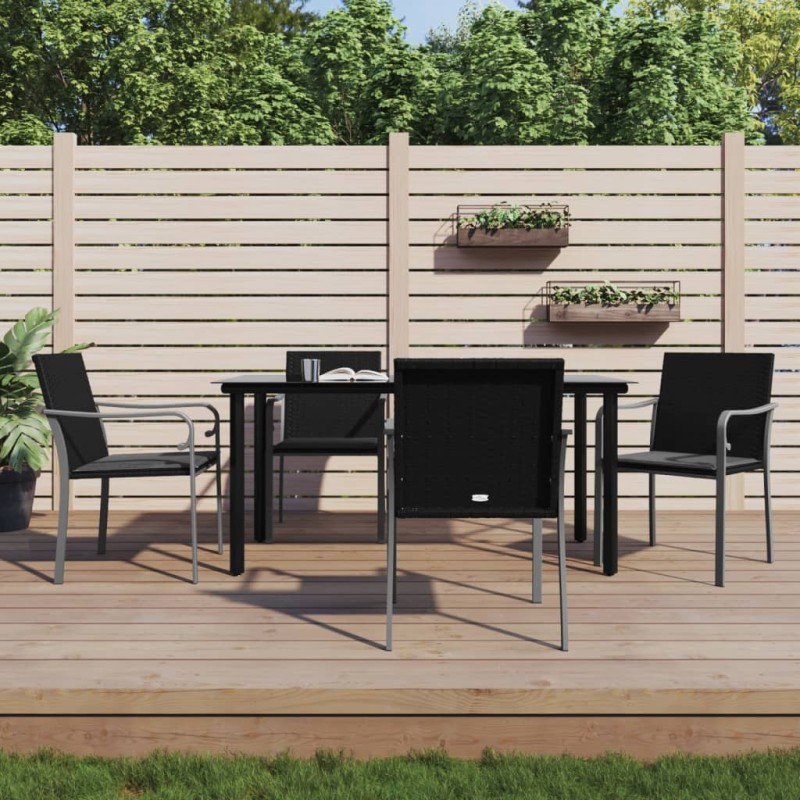 vidaXL Juego comedor jardín 5 piezas y cojines ratán sintético y acero vidaXL Juego comedor jardín 5 piezas y cojines ratán sintético y acero