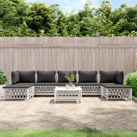 vidaXL Juego de muebles de jardín 8 piezas con cojines acero blanco