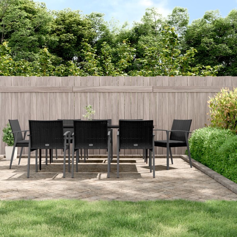 vidaXL Juego comedor jardín 9 piezas y cojines ratán sintético y acero vidaXL Juego comedor jardín 9 piezas y cojines ratán sintético y acero