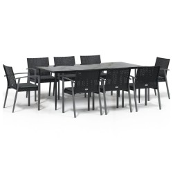 vidaXL Juego comedor jardín 9 piezas y cojines ratán sintético y acero