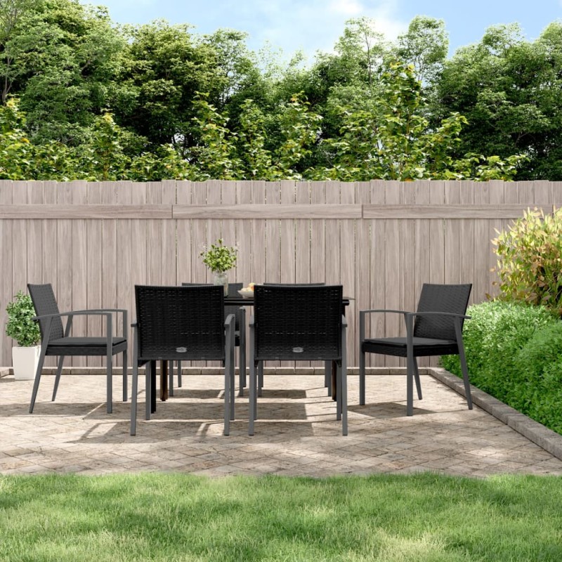 vidaXL Juego comedor jardín 7 piezas y cojines ratán sintético y acero vidaXL Juego comedor jardín 7 piezas y cojines ratán sintético y acero