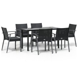 vidaXL Juego comedor jardín 7 piezas y cojines ratán sintético y acero