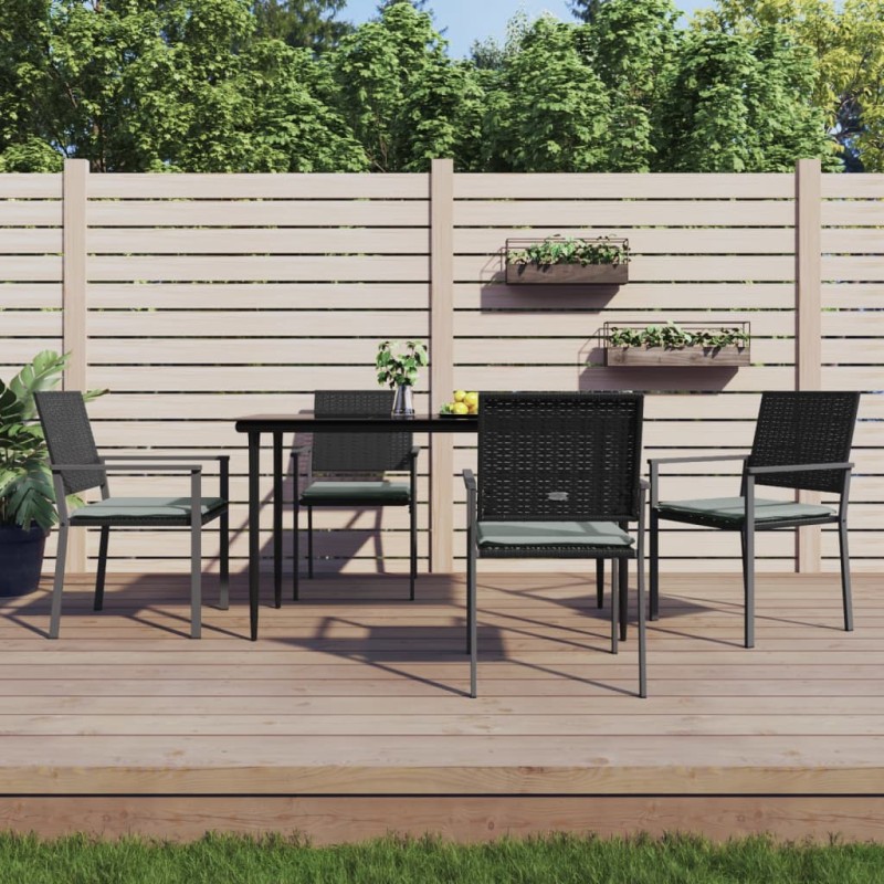 vidaXL Juego comedor jardín 5 piezas y cojines ratán sintético y acero vidaXL Juego comedor jardín 5 piezas y cojines ratán sintético y acero