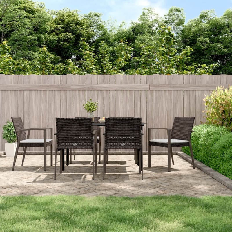 vidaXL Juego comedor jardín 7 piezas y cojines ratán sintético y acero vidaXL Juego comedor jardín 7 piezas y cojines ratán sintético y acero