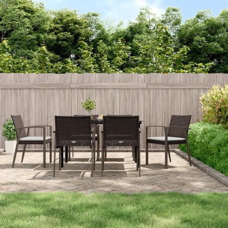 vidaXL Juego comedor jardín 7 piezas y cojines ratán sintético y acero