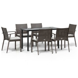 vidaXL Juego comedor jardín 7 piezas y cojines ratán sintético y acero