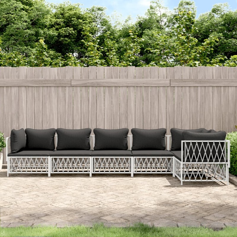 vidaXL Juego de muebles de jardín 6 piezas con cojines acero blanco vidaXL Juego de muebles de jardín 6 piezas con cojines acero blanco